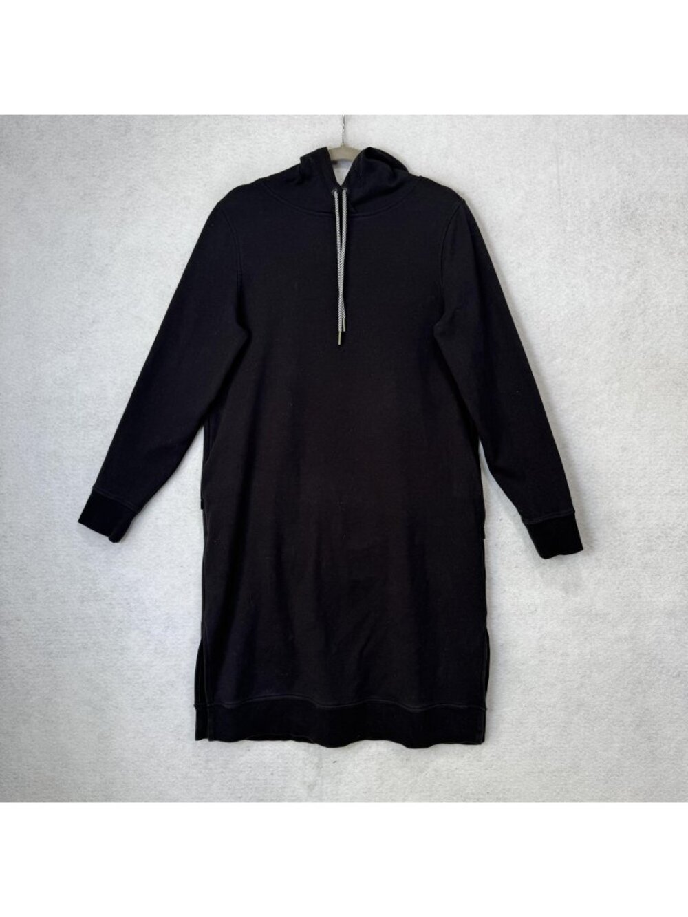 Athleta Sweater Dress Womens Medium Black Fleece Hooded Long Sleeve Pockets